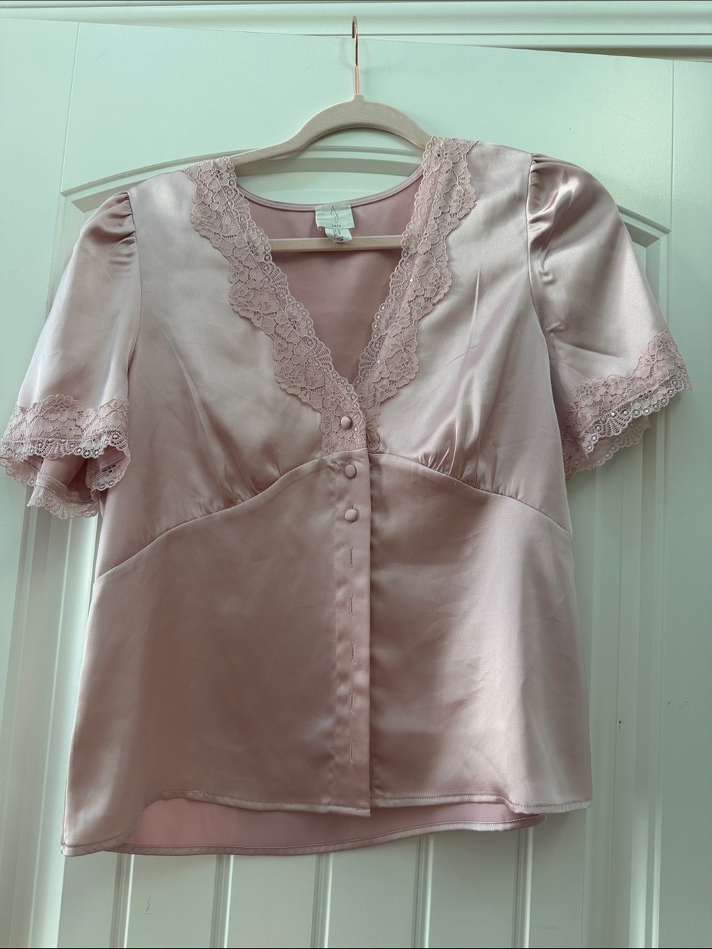 Joie Blush Pink Satin Lace-Trim Chemise Top
